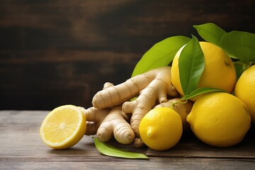 Minimal Style Ginger and Lemon on Rustic Background AI Generated
