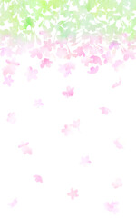 桜が舞い落ちる様子の縦長水彩イラスト。