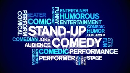 Stand-Up Comedy animated word cloud;text design animation tag kinetic typography seamless loop.