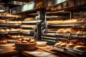 fresh baked bread in a bakery