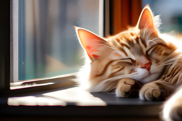 a cat sleeping in the window sun.
Generative AI