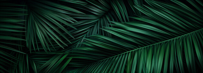 Abstract green tropical leaf texture, nature background. Palm tree leaves floral illustration banner. Graphic resource abstract, summer tropical leaves, ocean vacation panorama by Vita