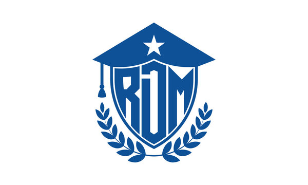 RDM three letter iconic academic logo design vector template. monogram, abstract, school, college, university, graduation cap symbol logo, shield, model, institute, educational, coaching canter, tech