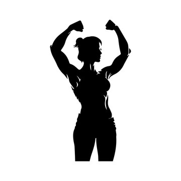 recommend clip art: Silhouette of a muscular woman flexing her arms
