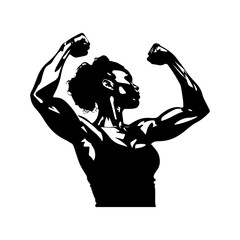 Silhouette of a muscular woman flexing her arms