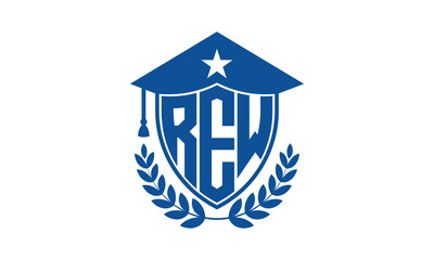 REW three letter iconic academic logo design vector template. monogram, abstract, school, college, university, graduation cap symbol logo, shield, model, institute, educational, coaching canter, tech