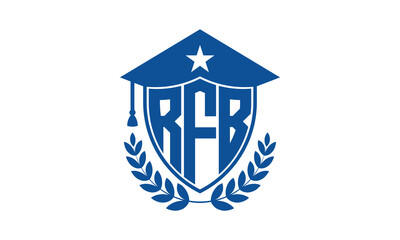 RFB three letter iconic academic logo design vector template. monogram, abstract, school, college, university, graduation cap symbol logo, shield, model, institute, educational, coaching canter, tech
