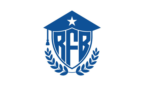 RFB three letter iconic academic logo design vector template. monogram, abstract, school, college, university, graduation cap symbol logo, shield, model, institute, educational, coaching canter, tech