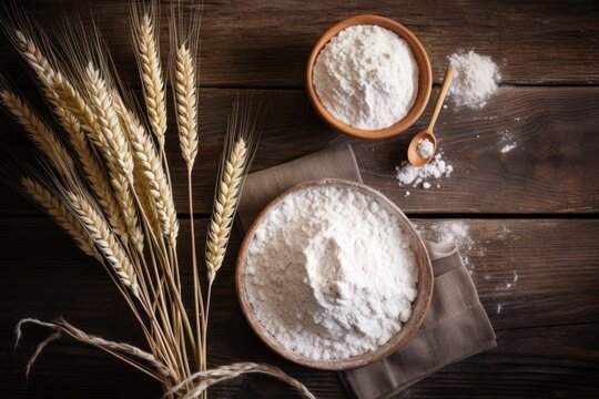 Minimal Style Wheat Flour on Rustic Wooden Background AI Generated