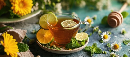 Herbal tea with lemon, lime, and honey.