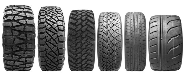 Collection set tire tread isolated on white background with clipping path - obrazy, fototapety, plakaty