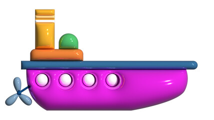 Inflated ship toy with plasticine effect. 3d rendering illustration..
