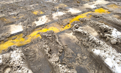 Pedestrian crossing on the road covered with snow
