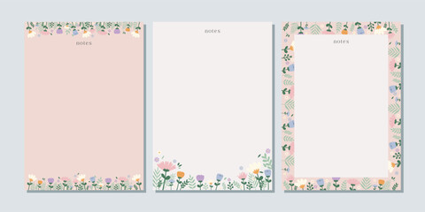 Spring notes and letters concept print template. Pastel flat illustration. For spring letter, scrapbooking, invitation, greeting card. A4 format - obrazy, fototapety, plakaty