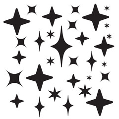 Shine icons set. Star icons. Twinkling stars. Symbols of sparkle, glint, gleam, etc. Christmas vector symbols isolated white background