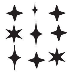 Shine icons set. Star icons. Twinkling stars. Symbols of sparkle, glint, gleam, etc. Christmas vector symbols isolated white background