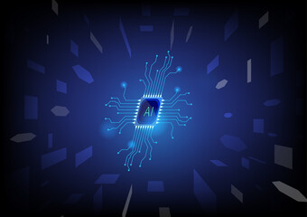 Artificial intelligence circuit line style. AI micro processor unit storage database. Smart network digital technology.  vector concept background.