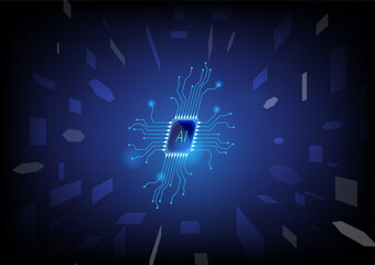 Artificial intelligence circuit line style. AI micro processor unit storage database. Smart network digital technology.  vector concept background.