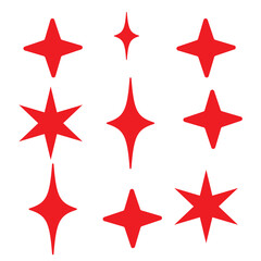 Fototapeta premium Red sparkles symbols vector. The set of original vector stars sparkle icon. Bright firework, decoration twinkle, shiny flash. Glowing light effect stars and bursts collection. Vector