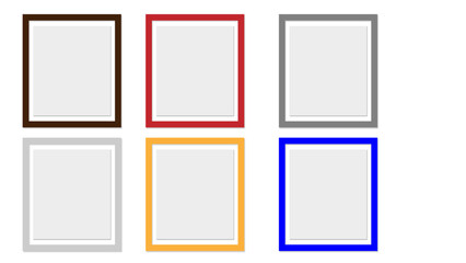 Couple picture photo frames mockup, wall presentation, black and white thin rectangular horizontal frame with shadow, two horizontal blank frame border mockup - photo frames sets. vector illustration