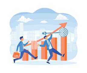 Competitive vector businessman with business on target graph. flat vector modern illustration 