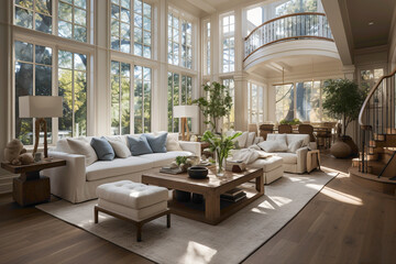 Step into the radiant charm of a beautiful living room, where the combination of natural light and tasteful decor creates an inviting and visually pleasing environment.