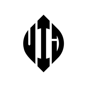 VIJ circle letter logo design with circle and ellipse shape. VIJ ellipse letters with typographic style. The three initials form a circle logo. VIJ circle emblem abstract monogram letter mark vector.