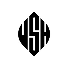 VSH circle letter logo design with circle and ellipse shape. VSH ellipse letters with typographic style. The three initials form a circle logo. VSH circle emblem abstract monogram letter mark vector.