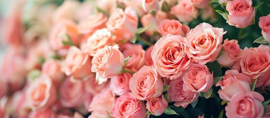 Breathtaking Bouquet: Blooming Garden of Pink Roses in a Stunning Bunch of Blooms