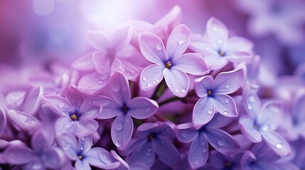 Naklejka na ściany i meble Soft Focus Dreams: Create a dreamy and soft focus macro image of a cluster of lilac violet flowers. Use a shallow depth of field to blur the background and focus on a specific area of the flowers