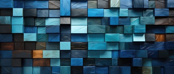 Captivating abstract texture showcasing glossy blue wooden glazed deco mosaic tiles, adding glamour to any surface, Ai Generated.