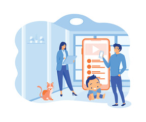 Digital overload abstract concept. Love and addiction to screens, social media, gaming distractions. flat vector modern illustration 