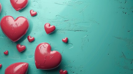 Animated 3D hearts throbbing on a tranquil teal background, Ai Generated