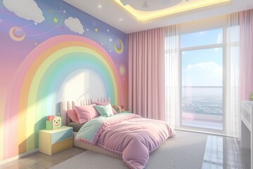 A vibrant haven for girls - a stunning photo of a modern and colorful kids bedroom. Ai Generated - obrazy, fototapety, plakaty