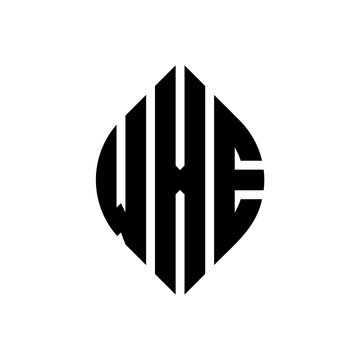 WXE circle letter logo design with circle and ellipse shape. WXE ellipse letters with typographic style. The three initials form a circle logo. WXE circle emblem abstract monogram letter mark vector.