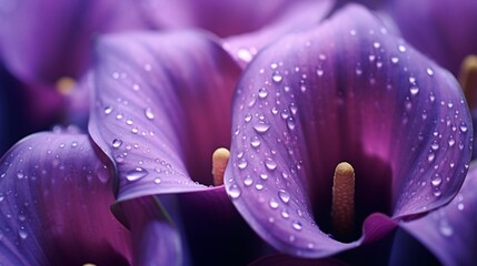 Macro Magic: Take close-up macro shots of individual purple calla lilies, focusing on the intricate...