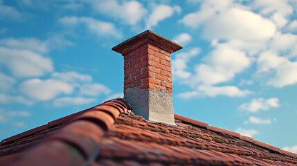 Chimney on New House Roof Blue Sky