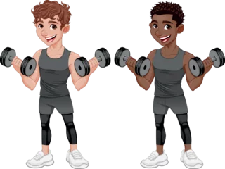 Fototapeten Couple of guys lifting weights. Vector isolated characters with transparent background  © ddraw