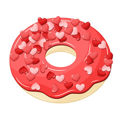 Love Donut with Red Heart Sprinkles Vector Illustration