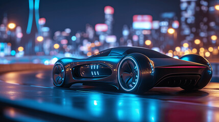 Revolutionary Electric Super Car Glowing in the City Nightlife