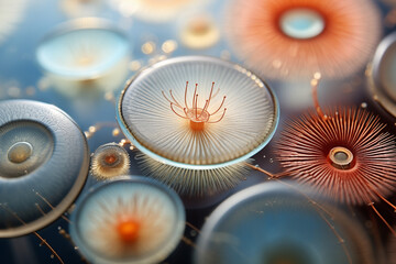 Glasslike diatom phytoplankton in its many assorted forms