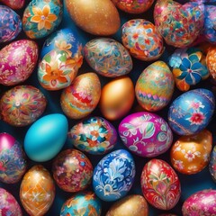 Fototapeta na wymiar Close-Up of Easter Eggs with Stunningly Detailed Floral Patterns