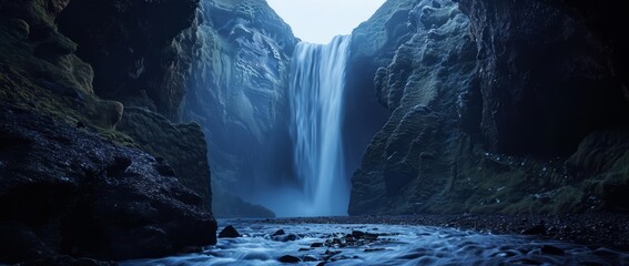 Icelandic Falls: A Nighttime Reverie, Generative AI - obrazy, fototapety, plakaty