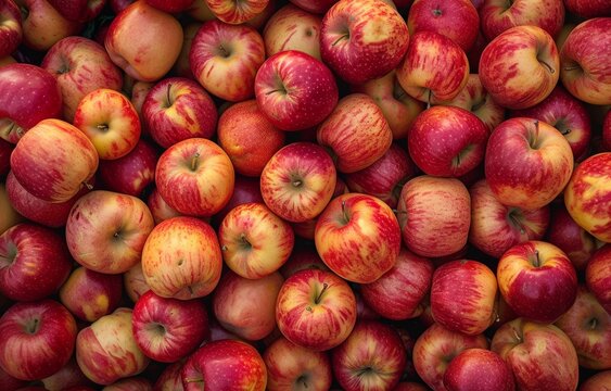 many fresh red organic apples that have just been freshly harvested. many fresh organic apple background