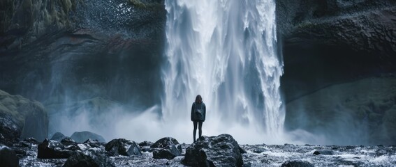 Moonstruck: A Waterfall Adventure in Iceland, Generative AI - obrazy, fototapety, plakaty