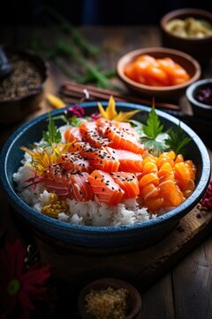 Chirashi Bowl with Fresh Sashim. Best For Banner, Flyer, and Poster