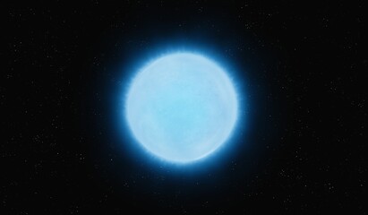 Blue star in deep space. Hot alien sun. Giant star on a black background isolated.