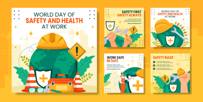 Safety and Health at Work Day Social Media Post Cartoon Templates Background Illustration