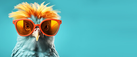 Funny punk chicken with sunglasses