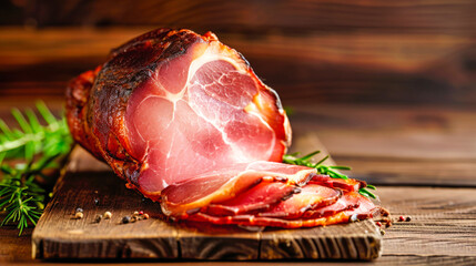 Wooden Cutting Board Piled With Farm-produced Ham, A Delicious Display of Expertly Cured Meat.